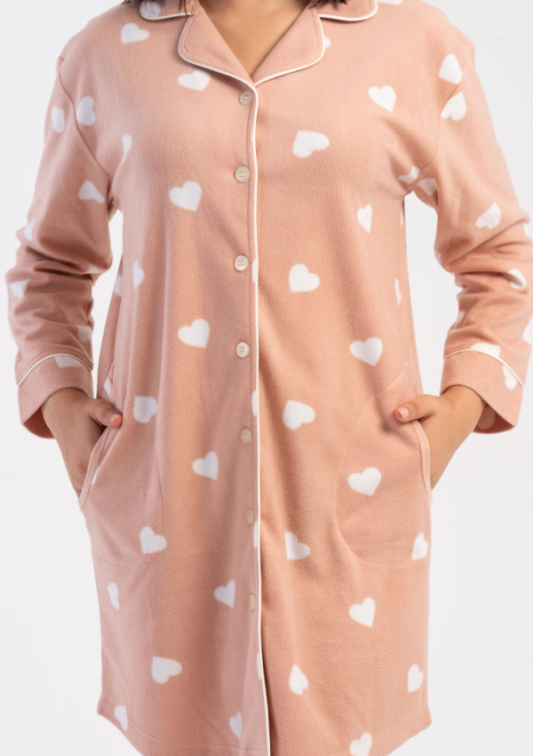 Koszula Nocna Damska Vienetta Cozy Hearts, Beżowy, r. S - XL
