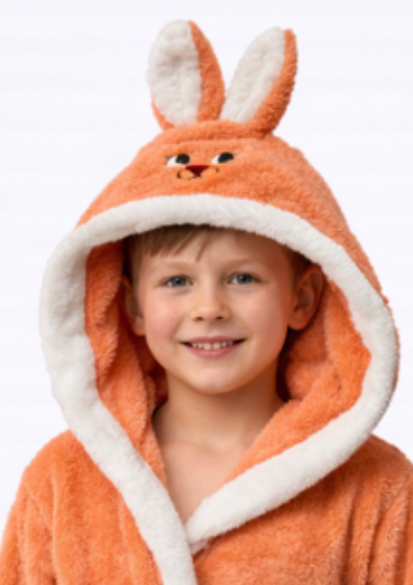 Szlafrok Dziewczęcy , Orange Bunny, Pomarańczowy, r.110-134