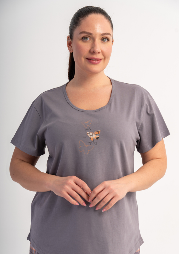 Piżama Damska Vienetta Butterfly Check, Szary, r. 1XL-4XL
