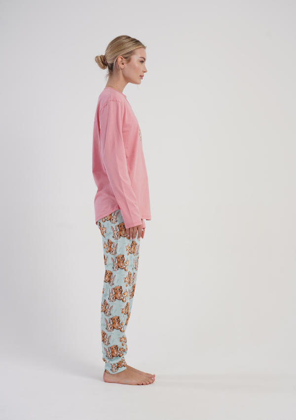 Piżama Damska Vienetta Pink Puppies, Różowy, r. S-XL