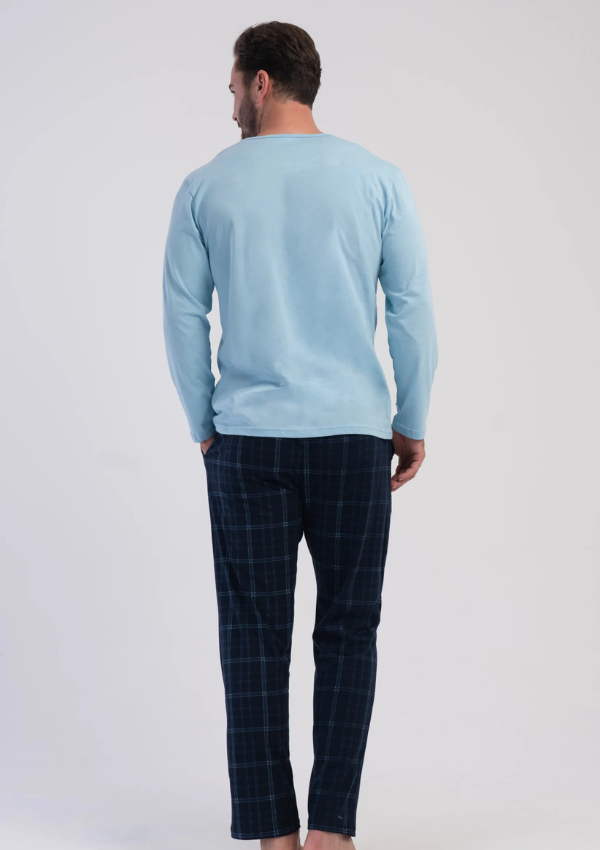 Piżama Męska Vienetta King Check, Niebieski, r. 1XL-4XL