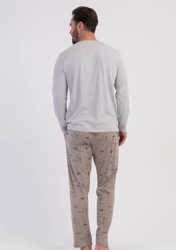 Piżama Męska Vienetta Stone Beige, Szary, r. M-XXL
