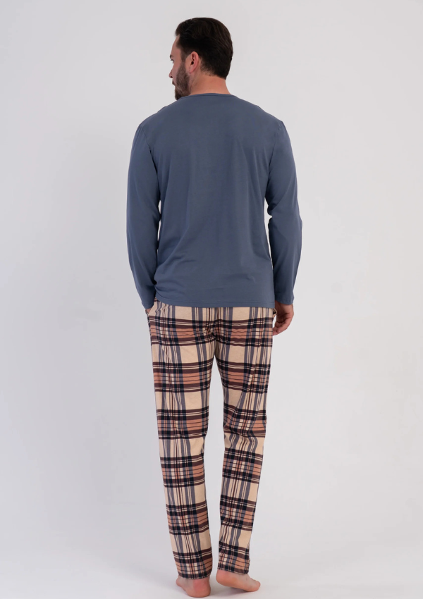Piżama Męska Vienetta Navy Plaid Comfort, Niebieski, r. M-XXL