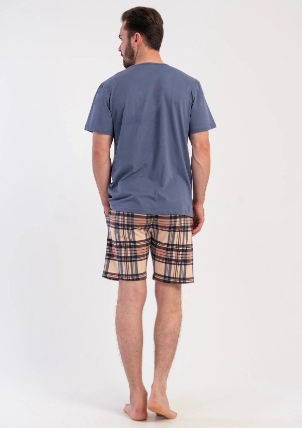 Piżama Męska Vienetta Rust Check, Niebieski, r. M-XXL