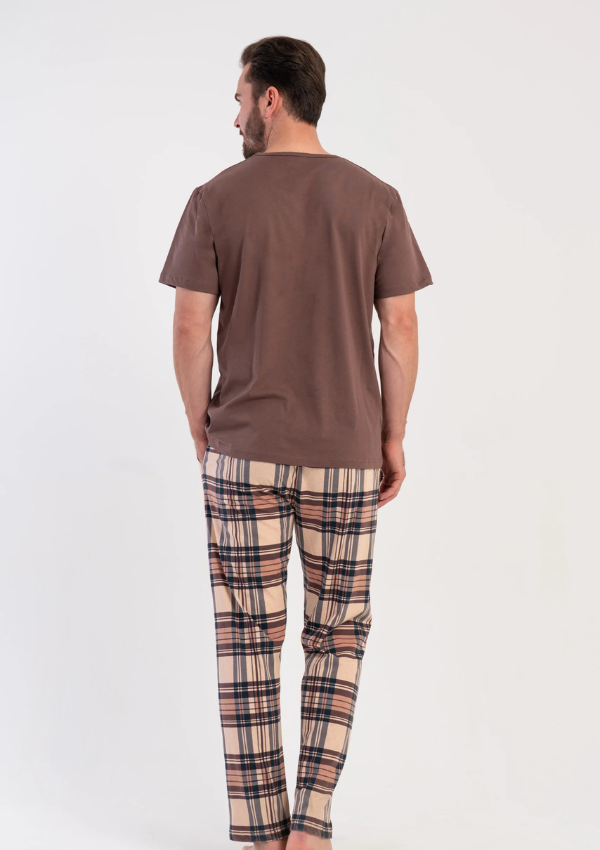 Piżama Męska Vienetta Chestnut Plaid, Brązowy, r. M-XXL
