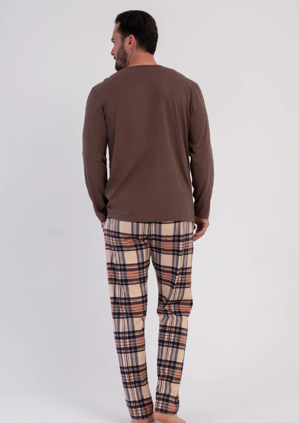 Piżama Męska Vienetta Brown Plaid Comfort, Brązowy, r. M-XXL