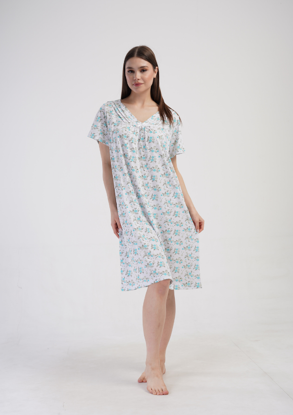 Koszula Nocna Vienetta Floral Night, Biało - Niebieska , r. M-XXL