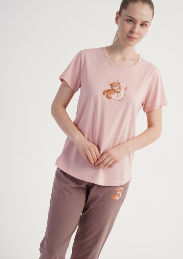 Piżama Damska Vienetta Bear Blush, Różowy, r. M-XXL
