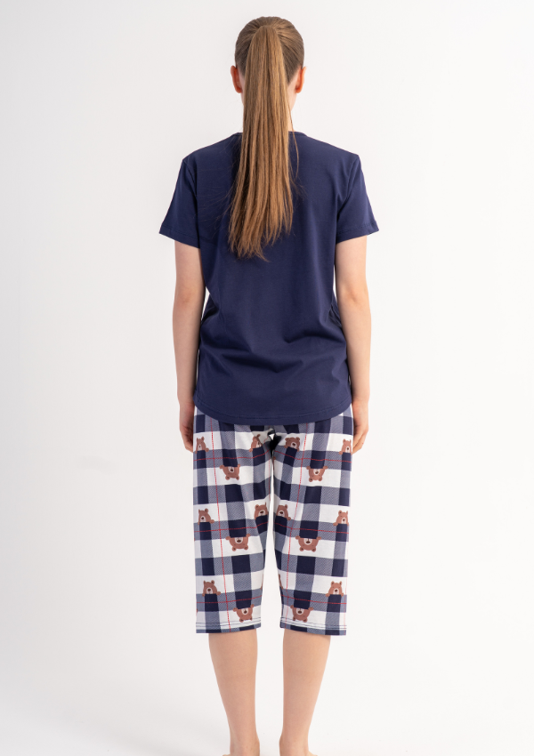 Piżama Damska Vienetta Bear Check, Granatowy, r. M-XXL