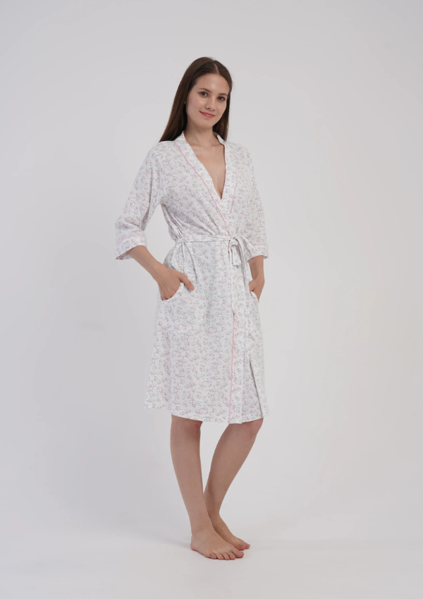 Szlafrok damski Vienetta Pastel Bloom, Biały, r. M-XXL