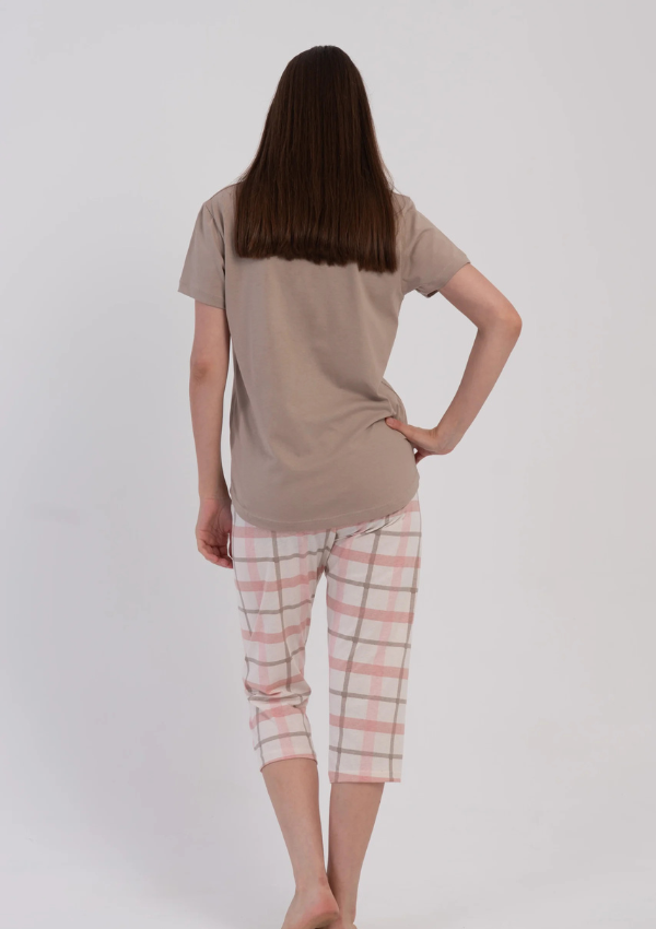 Piżama Damska Vienetta Plaid Coffee, Beżowy, r. M-XXL
