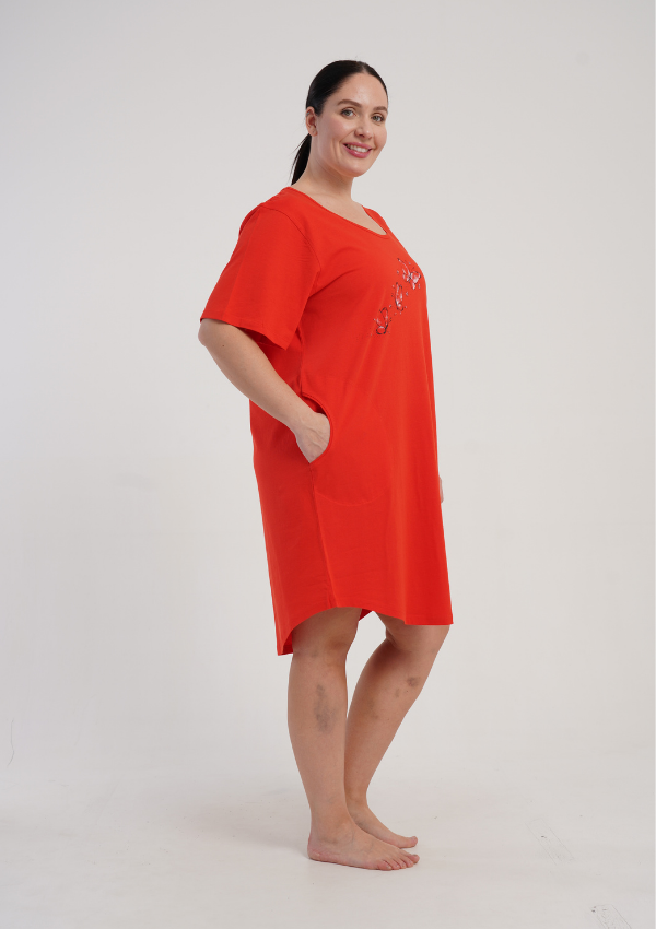Koszula Nocna Damska Vienetta Apricot Breeze, Czerwony, r. 1XL - 4XL