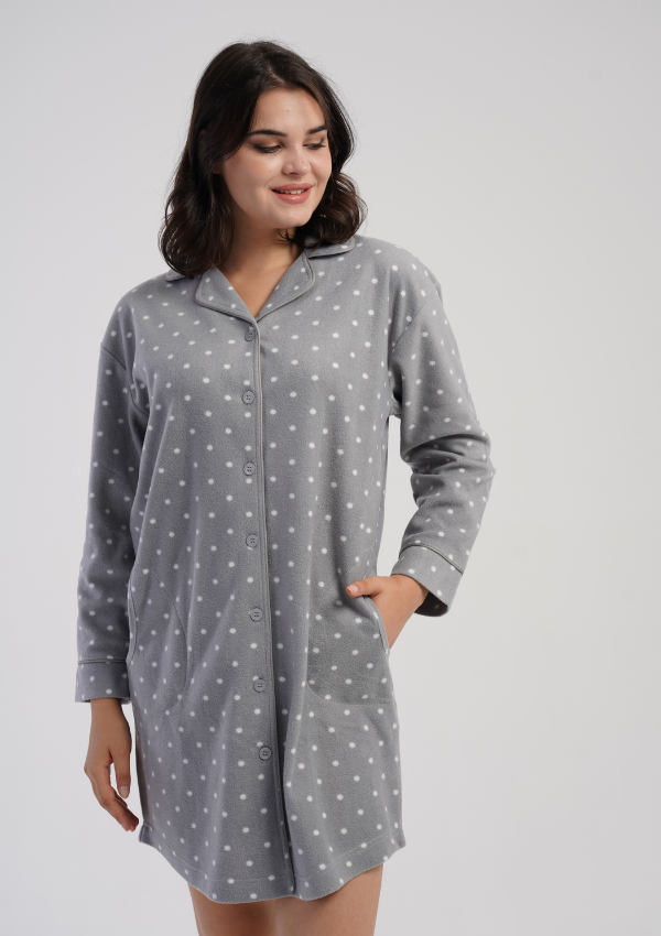 Koszula Nocna Damska Vienetta Warm Dots, Szary, r. M- XXL