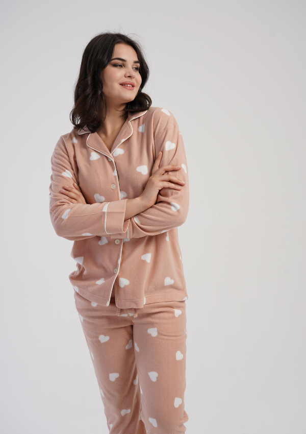 Piżama Damska Vienetta Warm Hearts, Beżowy, r. S-XL