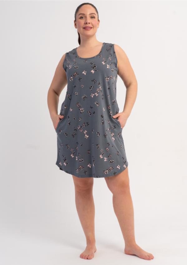 Koszula Nocna Damska Butterfly Dream, Szary, r. 5XL - 7XL