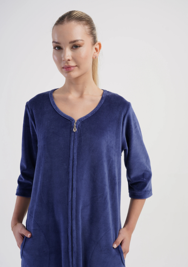 Szlafrok damski Welurowy Vienetta Navy Velour, Granatowy, r. M-XXL