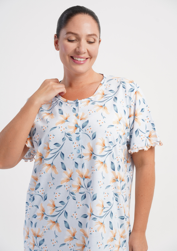 Koszula Nocna Damska Vienetta, Floral Nightdress, Błękitny, r. 1XL - 4XL