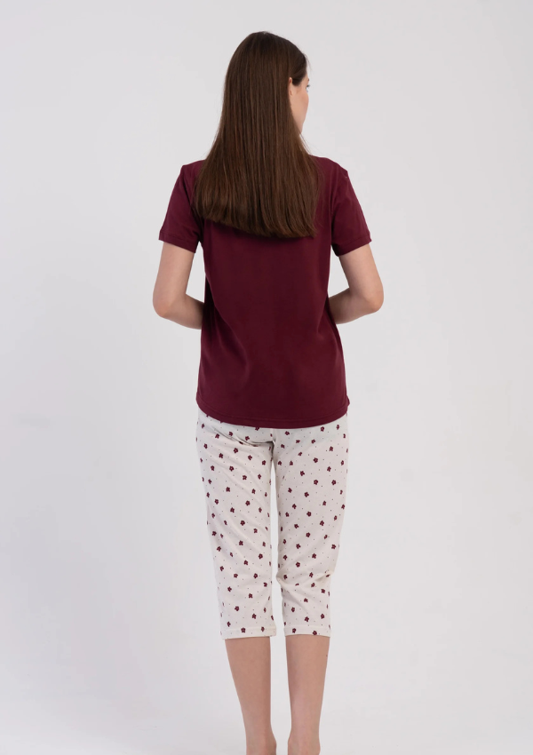 Piżama Damska Vienetta Burgundy Floral, Bordowy, r. M-XXL