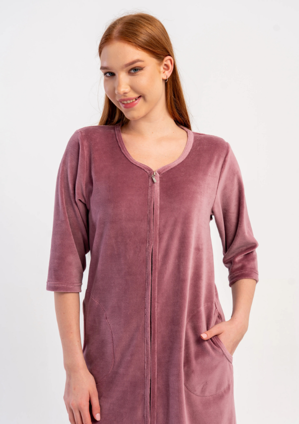 Szlafrok damski Welurowy Vienetta Pink Velour, Różowy, r. M-XXL