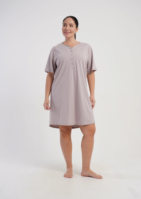 Koszula Nocna Damska Vienetta Soft Dots, Taupe, r. 1XL - 4XL