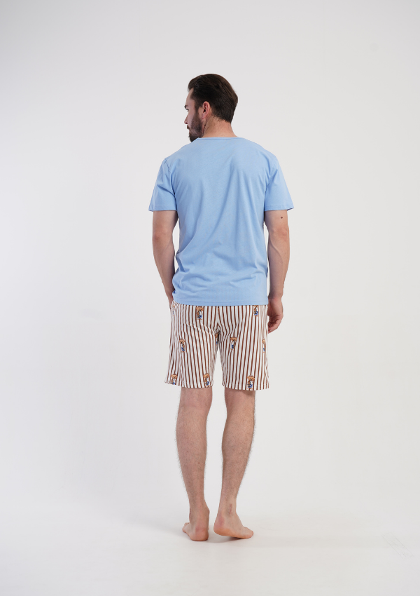 Piżama Męska Vienetta Lazy Teddy, Niebieski, r. S-XL