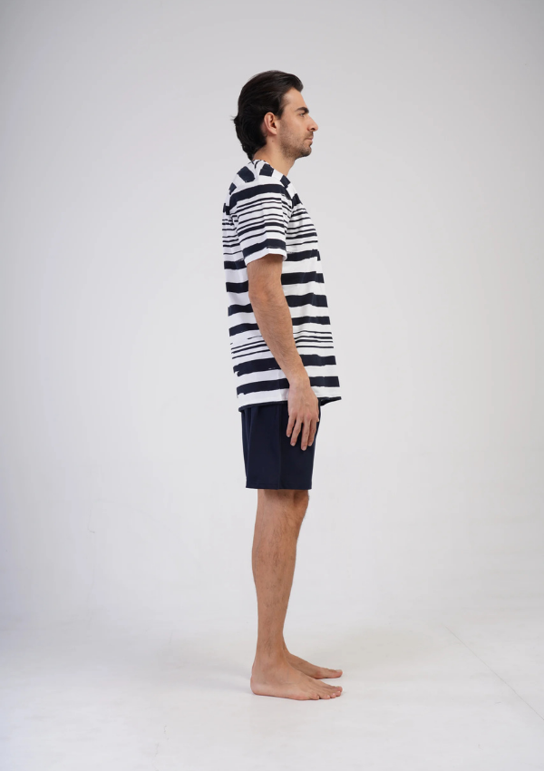 Piżama Męska Vienetta Navy Stripes, Biało/Granatowy, r. M-XXL