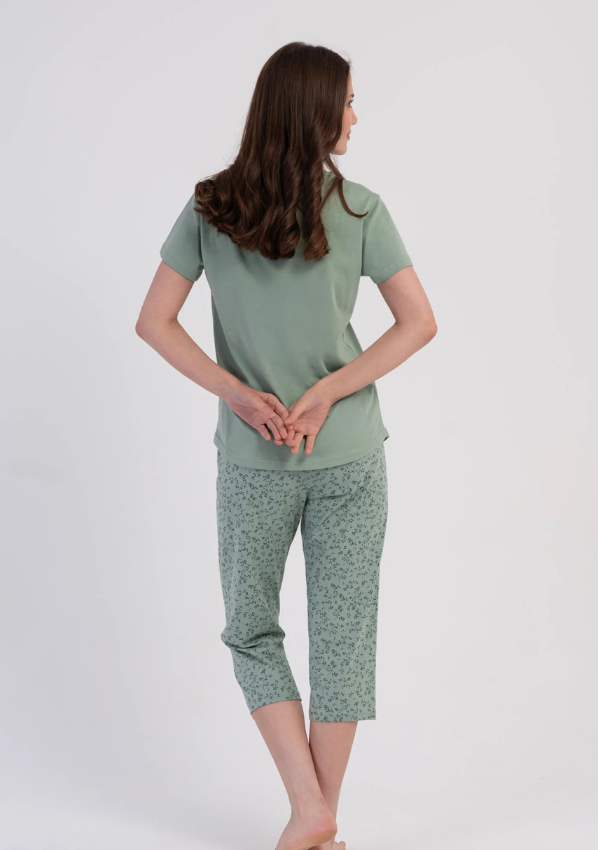 Piżama Damska Vienetta Green Blossom, Zielony, r. M-XXL