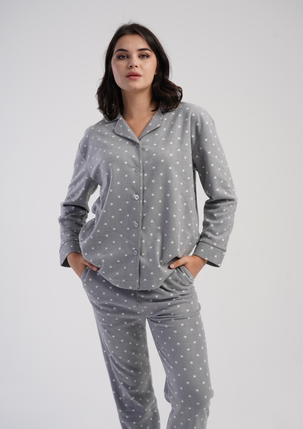 Piżama Damska Vienetta Soft Dots, Szary, r. M-XXL
