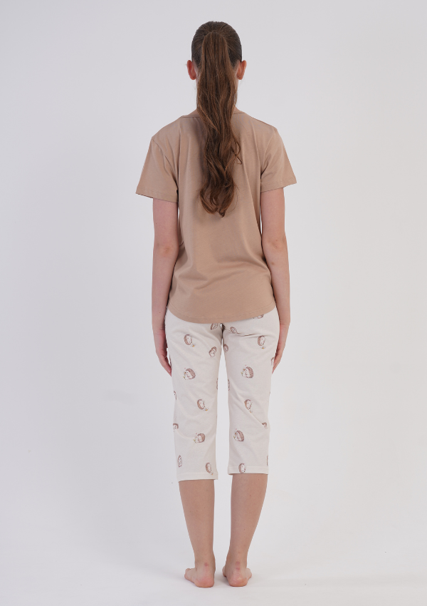 Piżama Damska Vienetta Beige Hedgehog, Beżowy, r. S-XL