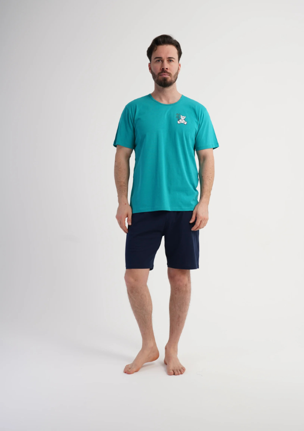 Piżama Męska Vienetta Bear Chill, Turkusowy, r. S-XL