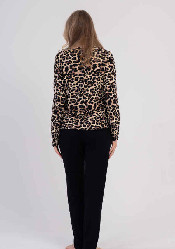 Piżama Damska Vienetta Leopard Lounge, Beżowy, r. S-XXL