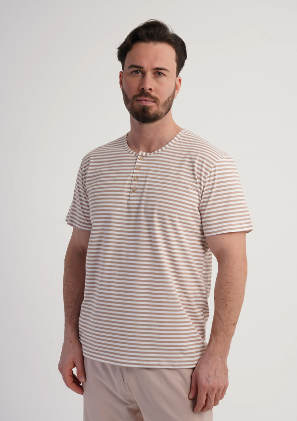 Piżama Męska Vienetta Stripe Relax, Beżowy, r. L-XXL