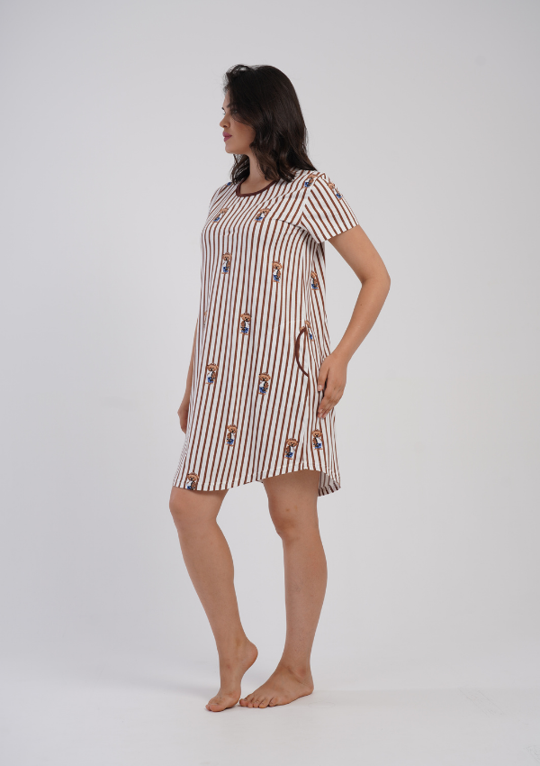 Koszula Nocna Vienetta Stripe Bears, Ecru, r. M-XXL