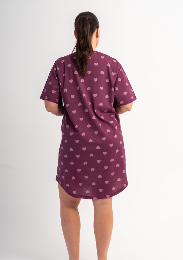 Koszula Nocna Damska Plum Hearts, Śliwkowy, r. 1XL - 4XL
