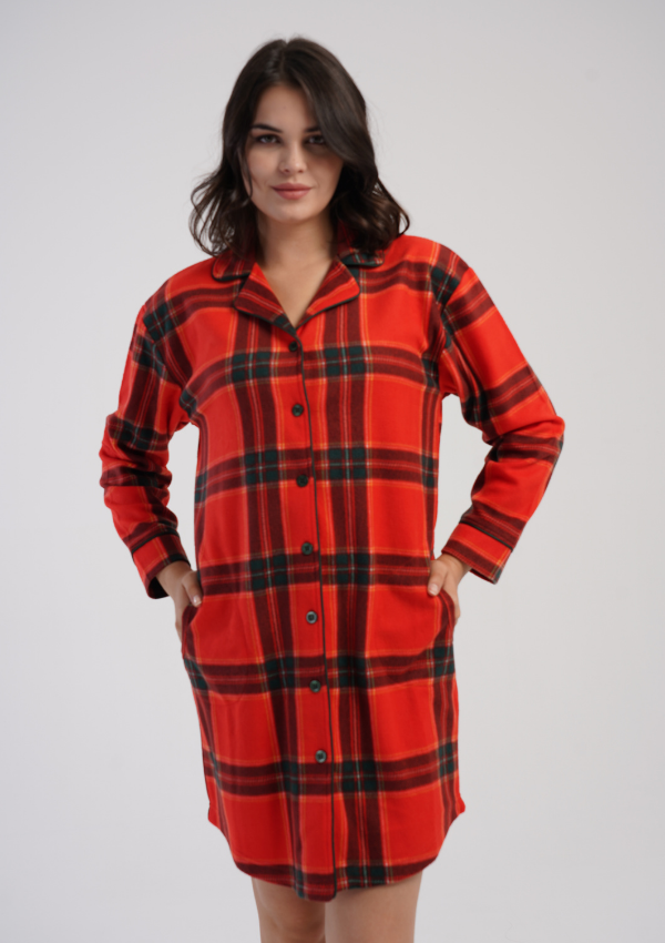 Koszula Nocna Damska Vienetta Warm Plaid, Czerwony, r. M - XXL