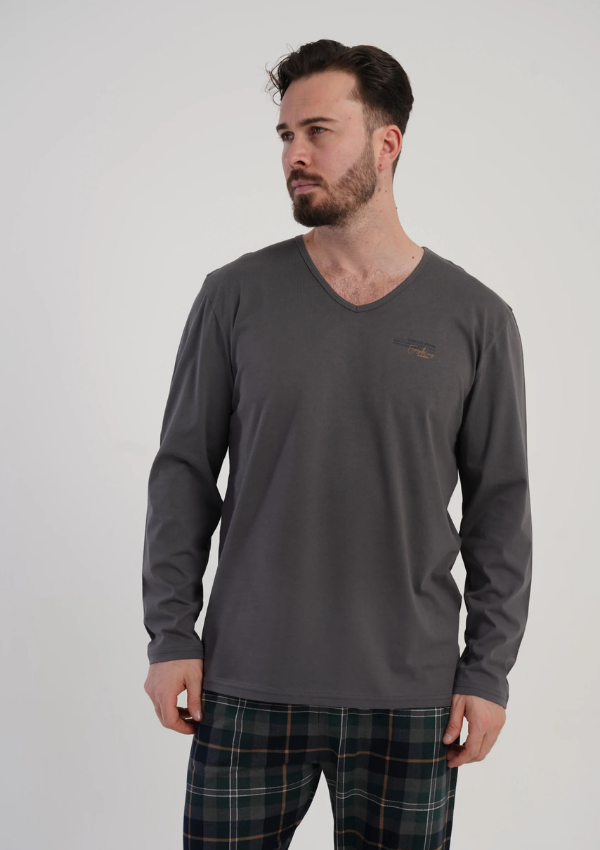 Piżama Męska Vienetta Graphite Check, Szary, r. M-XL