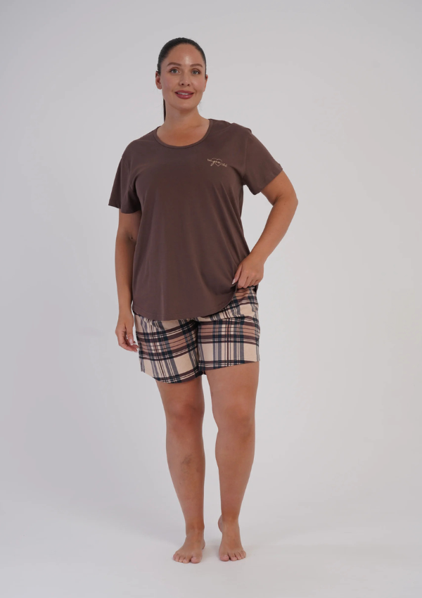 Piżama Damska Vienetta Brown Cabin, Brązowy, r. 1XL-4XL