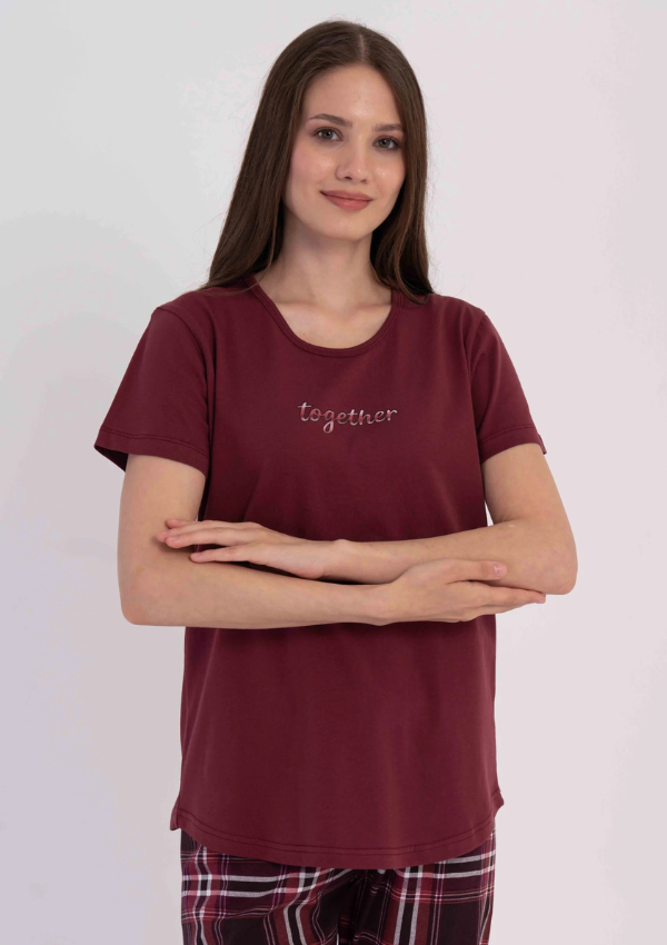 Piżama Damska Vienetta Red Check, Bordowy, r. M-XXL