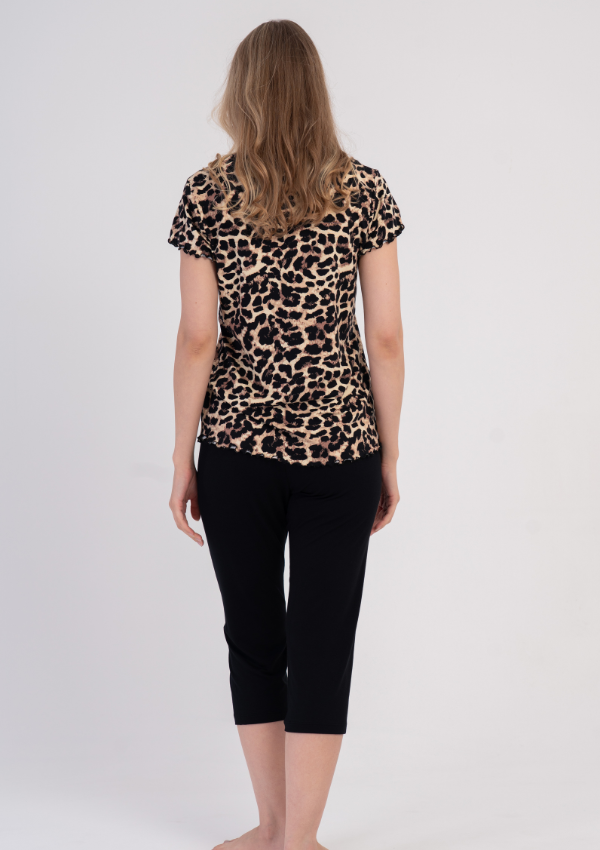 Piżama Damska Vienetta Leopard Capri, Beżowy, r. S-XL