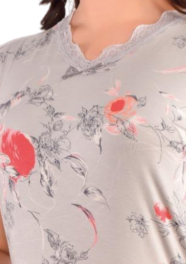 Koszula Nocna Taupe Floral, Szary, r. M - 3XL