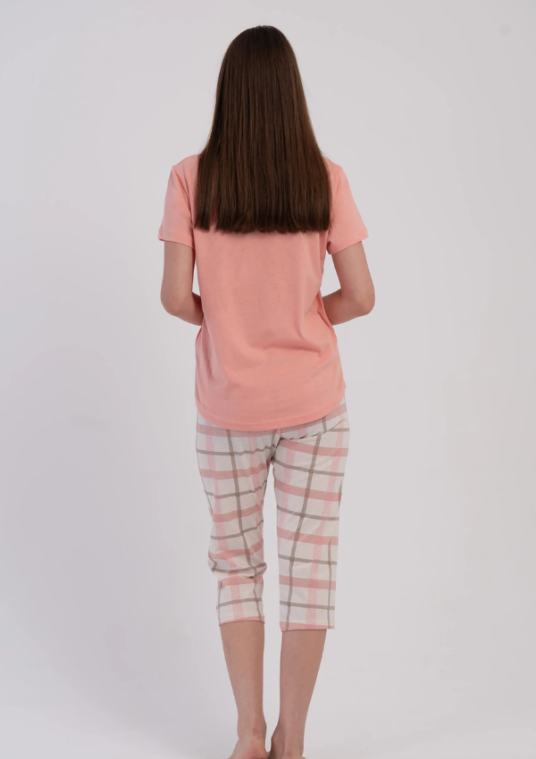 Piżama Damska Vienetta Plaid Coffee, Różowy, r. M-XXL