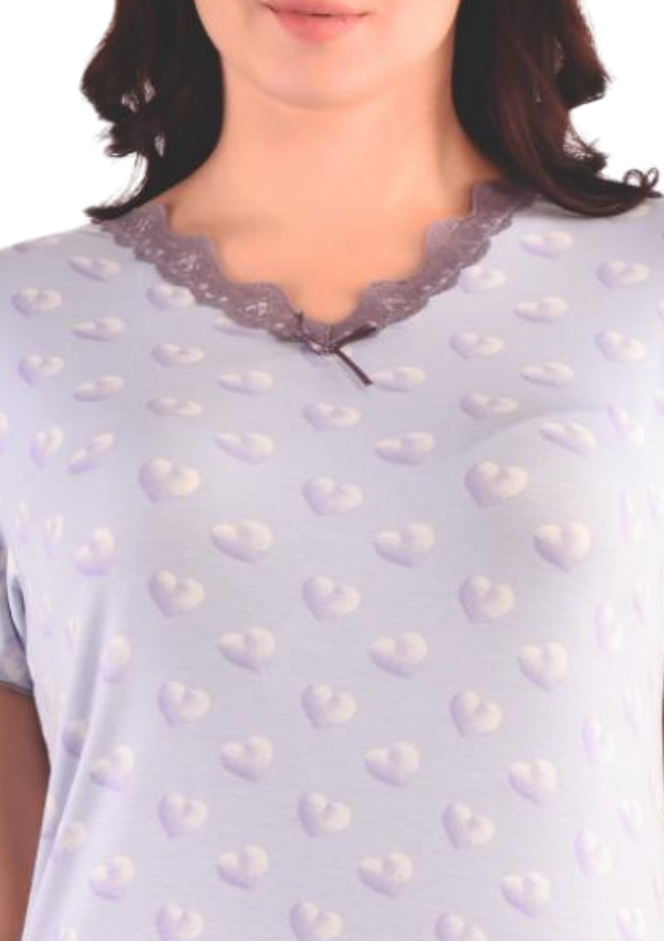 Koszula Nocna Lilac Hearts, Fioletowy, r. M - 3XL