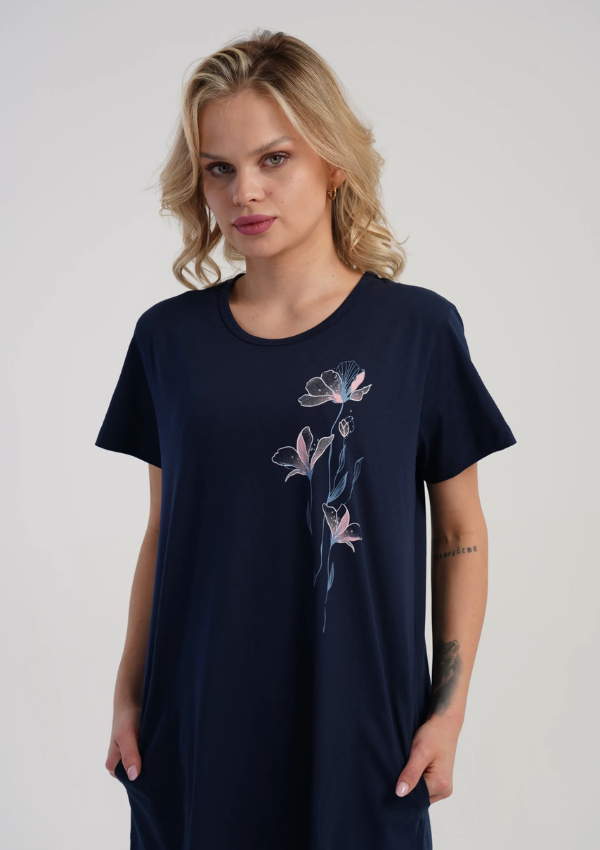 Koszula Nocna Vienetta Navy Flower, Granatowy, r. M-XXL