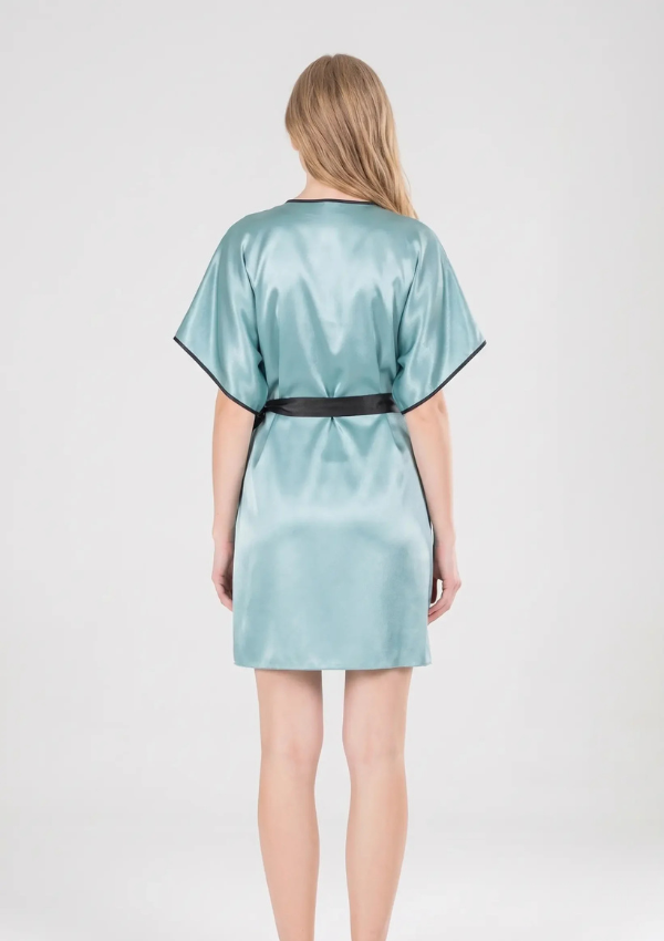 Szlafrok damski satynowy Vienetta, Mint Noir, Miętowy, S - XL