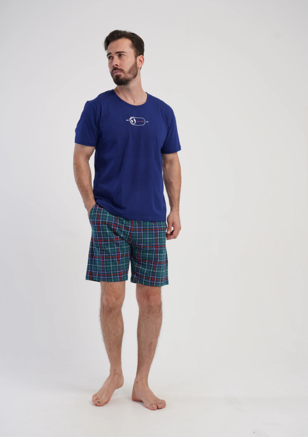 Piżama Męska Vienetta Summer Check, Granatowy, r. 1XL-4XL