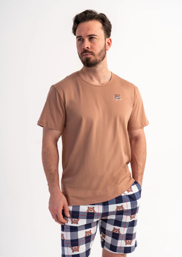 Piżama Męska Vienetta Bear Check, Beżowy, r. M-XL