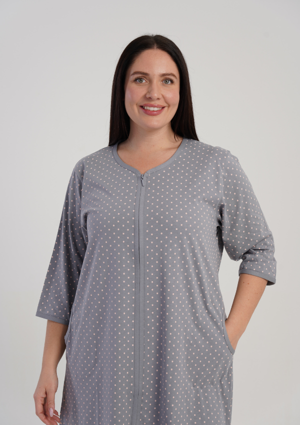 Szlafrok damski Vienetta Dot Comfort, Szary, r. 1XL-4XL