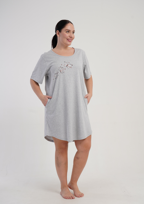 Koszula Nocna Damska Vienetta Apricot Breeze, Szary, r. 1XL - 4XL