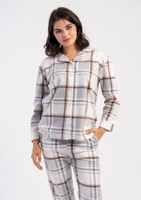 Piżama Damska Vienetta Warm WhitePlaid, Biały, r. M-XXL