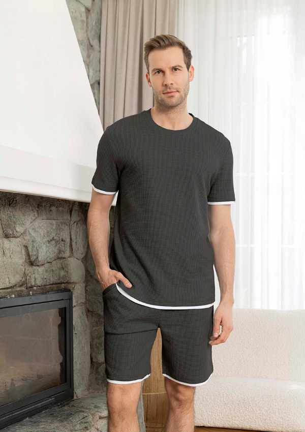 Piżama Męska Gray Waffle Set, Grafitowy, r. M-XL